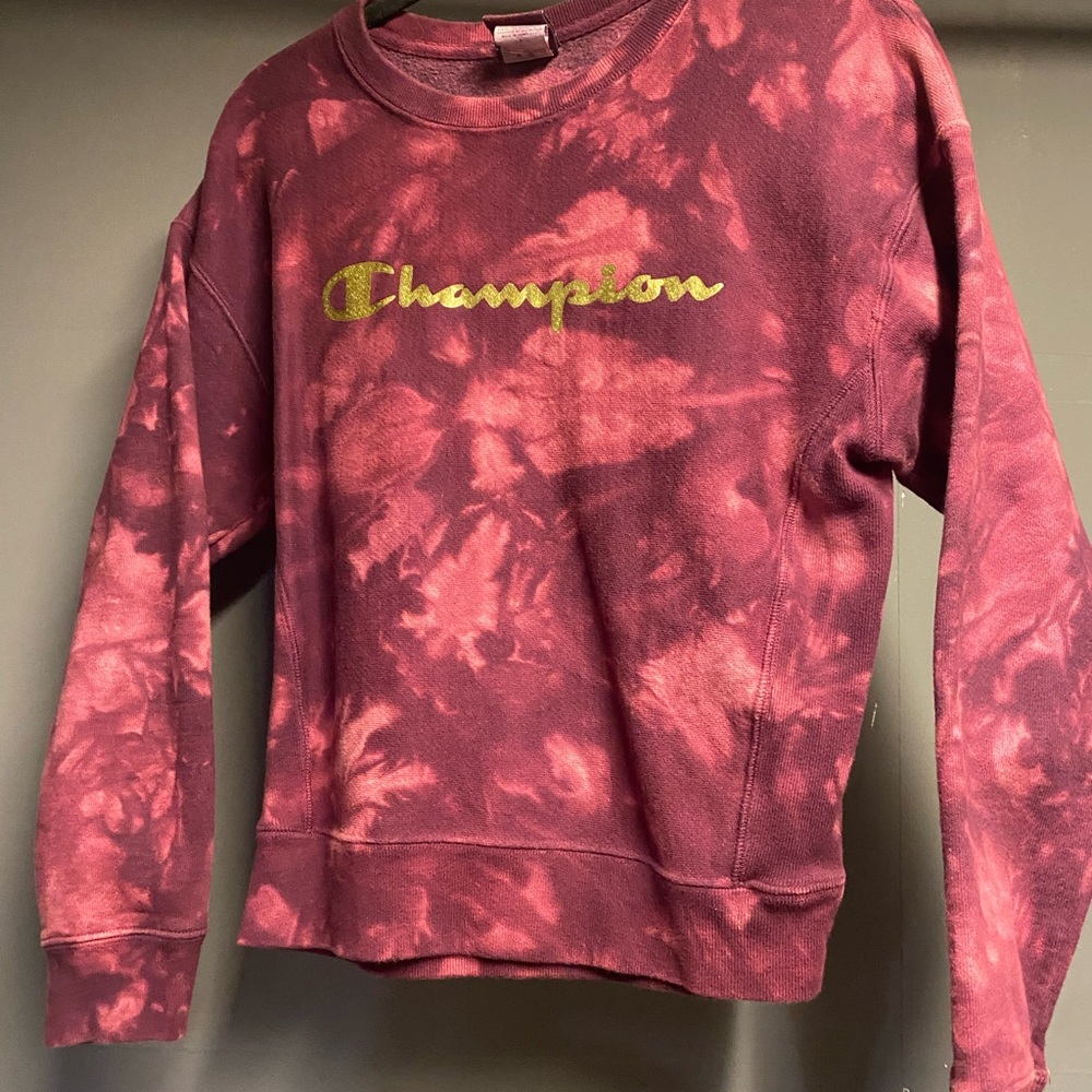 Champion Pink Purple Gold Tie-Dye Cropped Sweatshirt